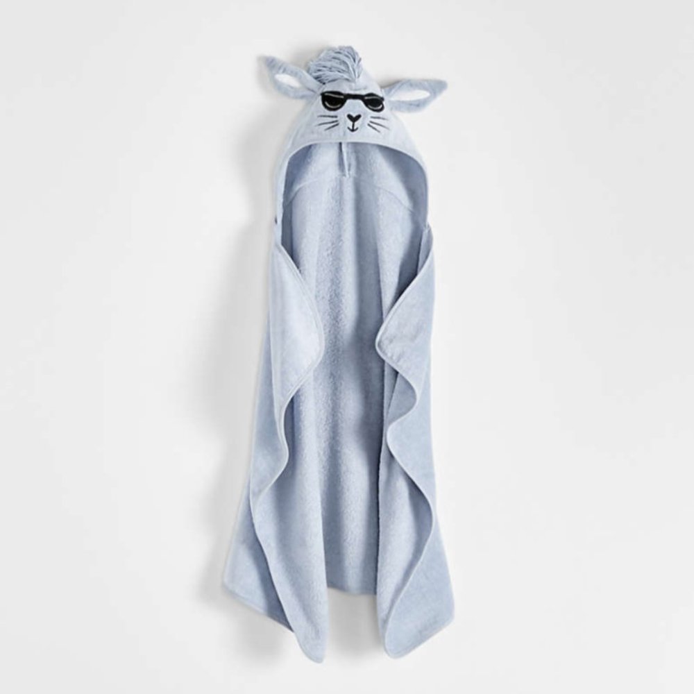 Crate & Barrel Rabbit Hooded Baby Towel Blue